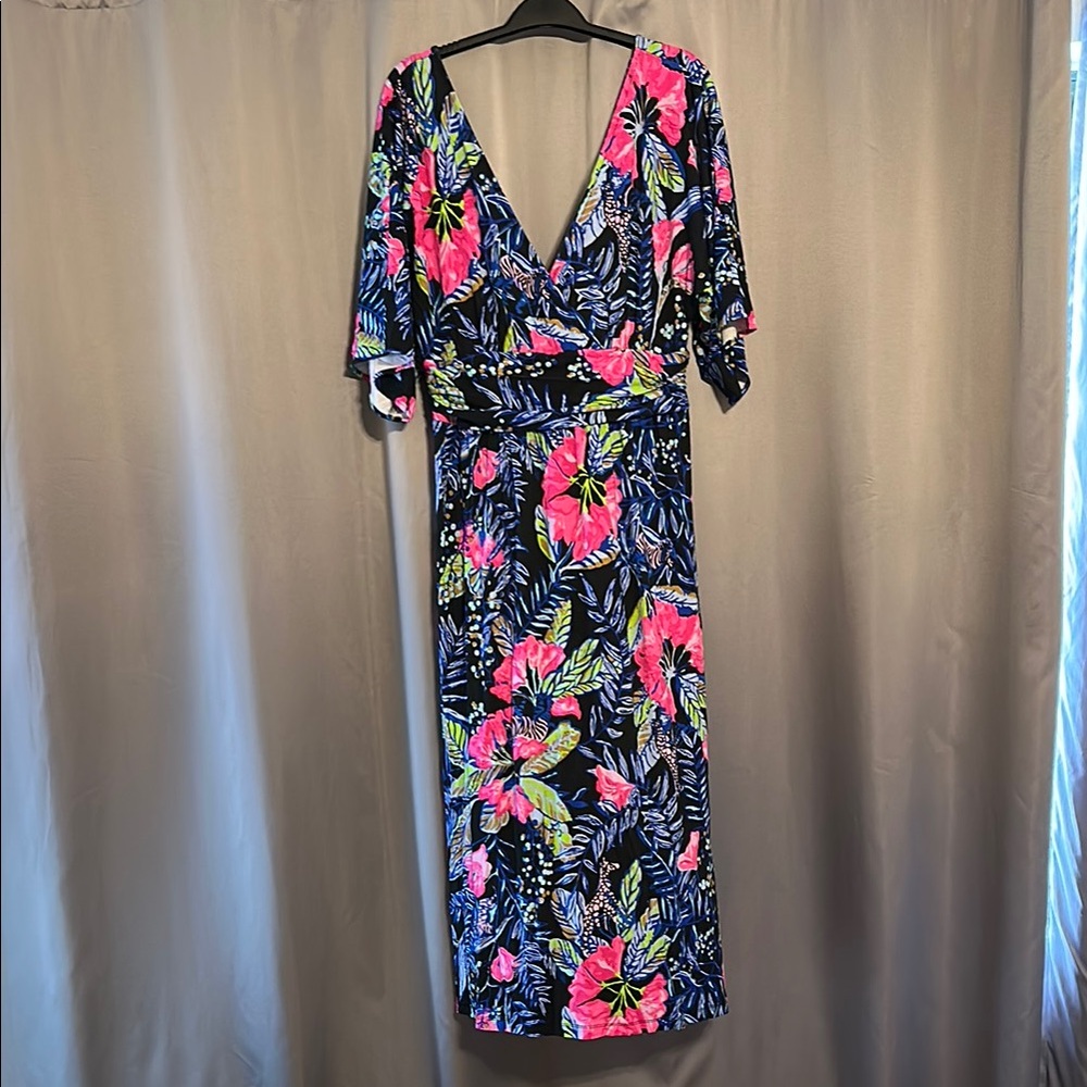 Lilly Pulitzer Pink Wrap Midi Dress V-Neck Flutter Sleeves